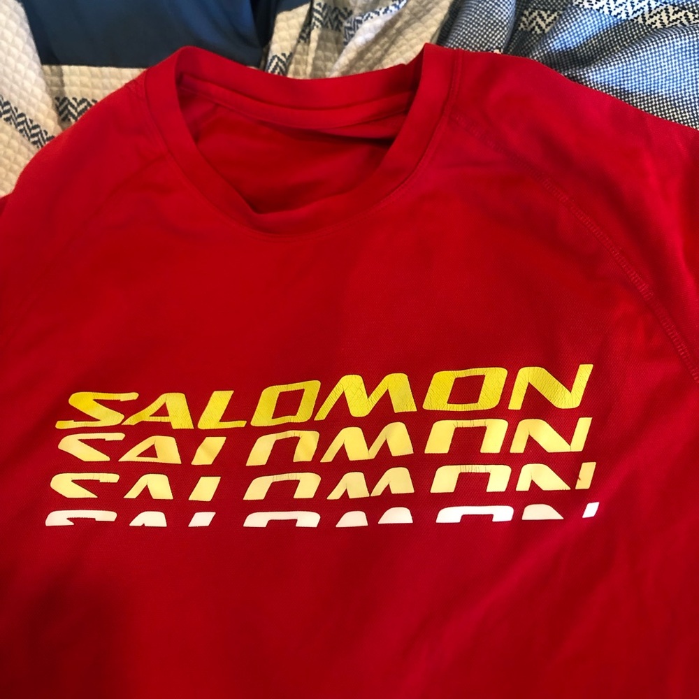 Salomon Red and Yellow Short Sleeve Tee Dynamic Design